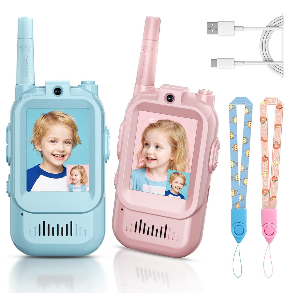 Aleriyo Video Walkie-Talkies, two handsets with lanyards and cable